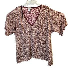 MKM Red & Gold Abstract Design V-neck Top Size 2X